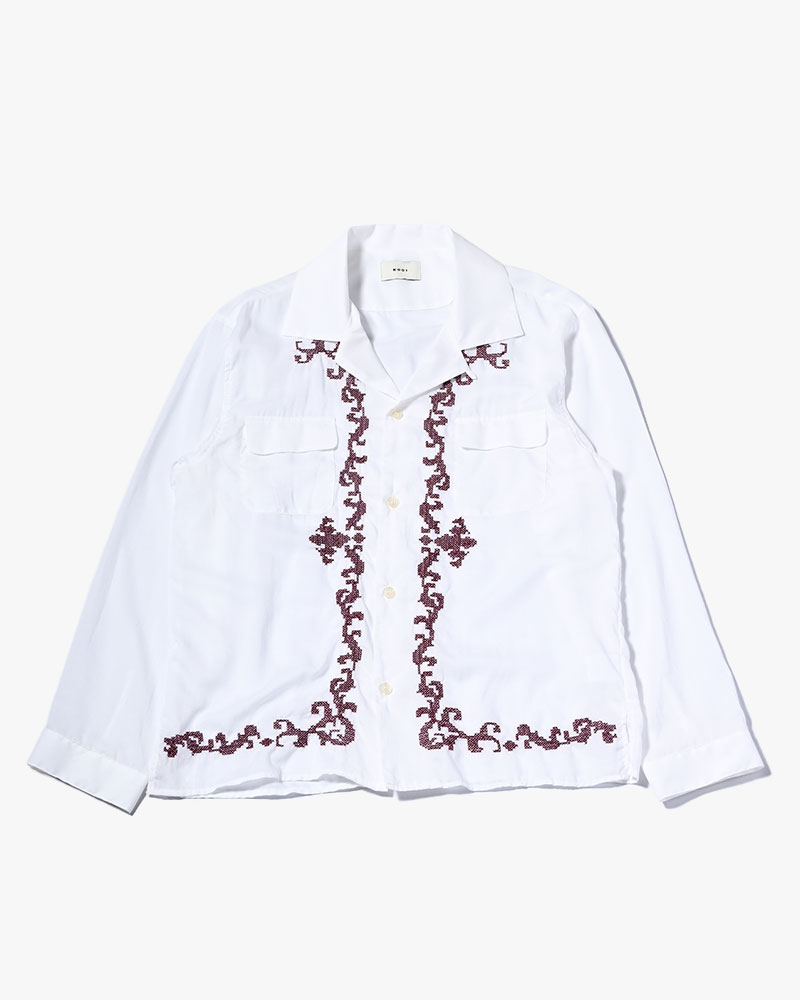 CROSS STITCH ORNAMENT SHIRT -WHITE-