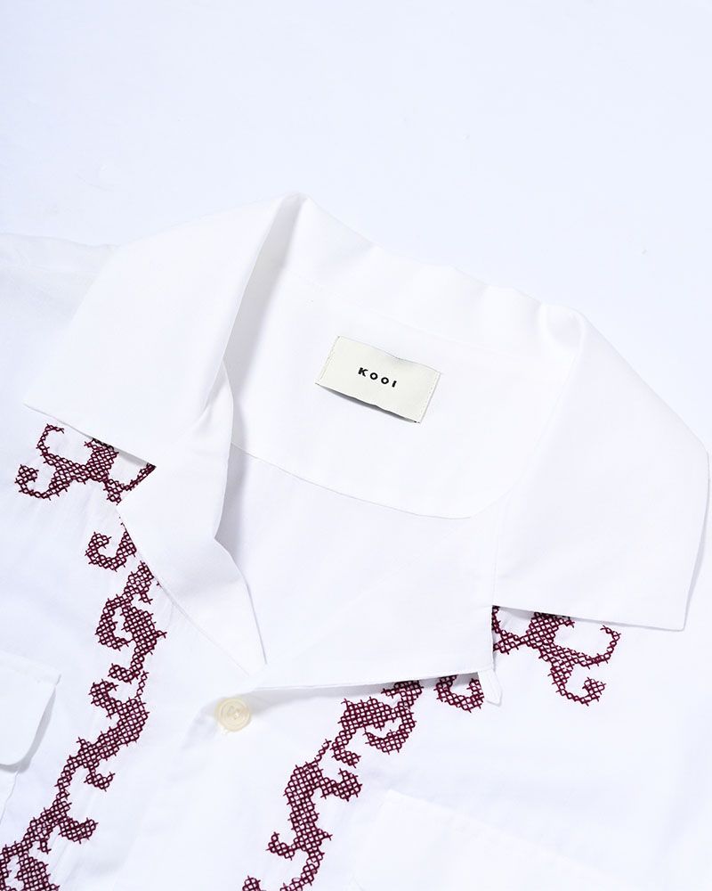 CROSS STITCH ORNAMENT SHIRT -WHITE-