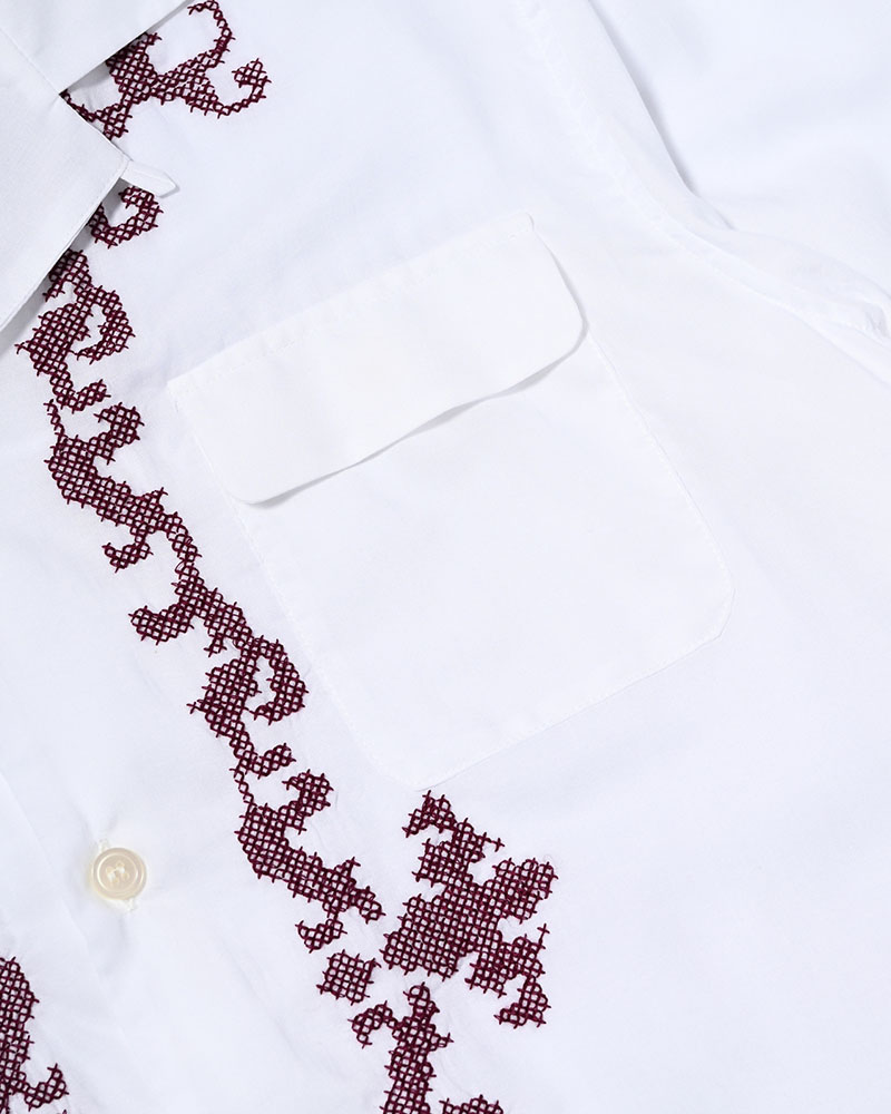 CROSS STITCH ORNAMENT SHIRT -WHITE-