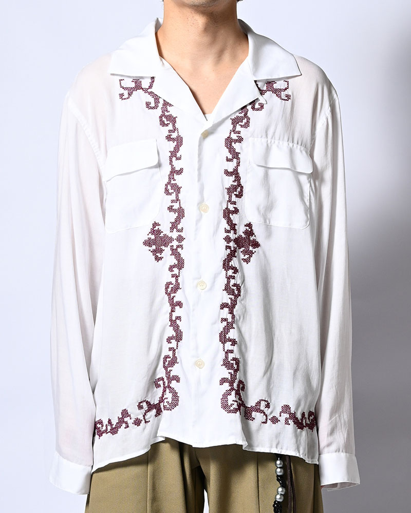 CROSS STITCH ORNAMENT SHIRT -WHITE-