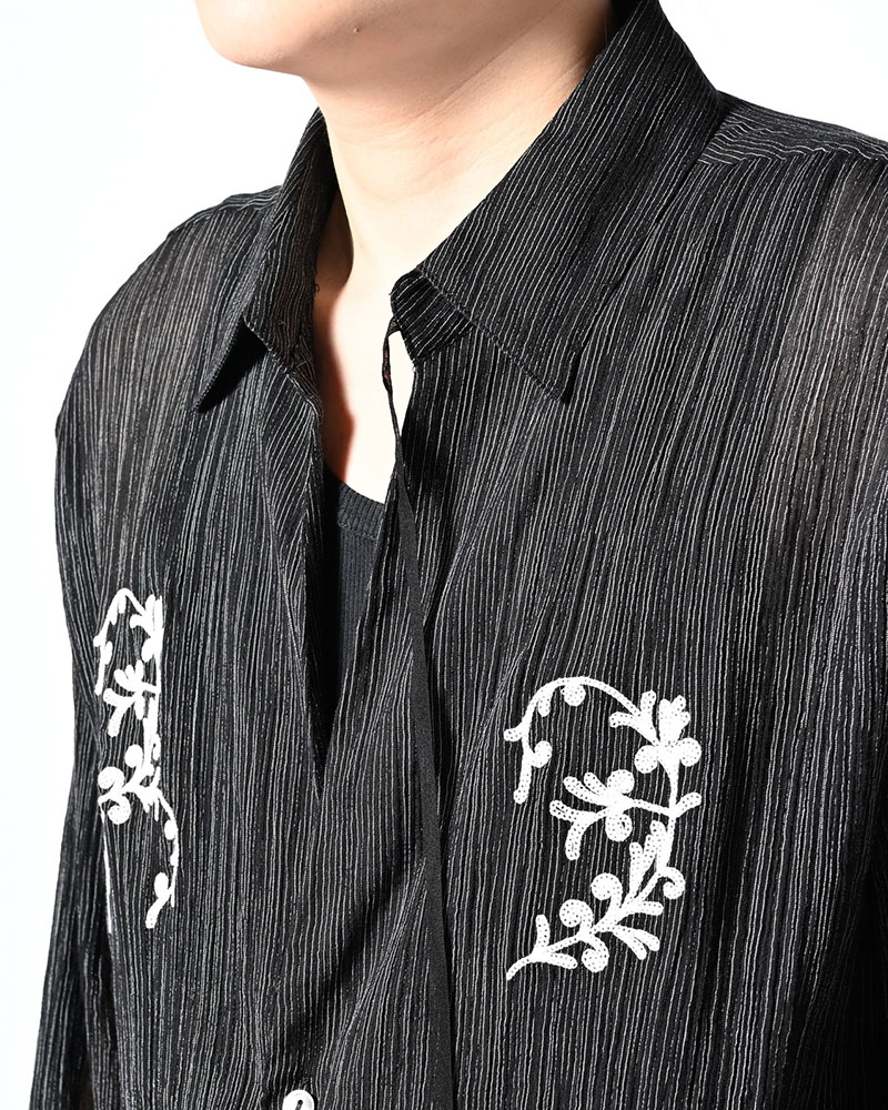 CHAIN FLOWER CUT OFF SHIRT -BLACK-