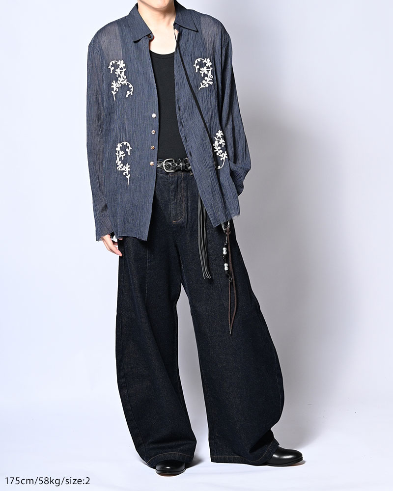CHAIN FLOWER CUT OFF SHIRT -NAVY-