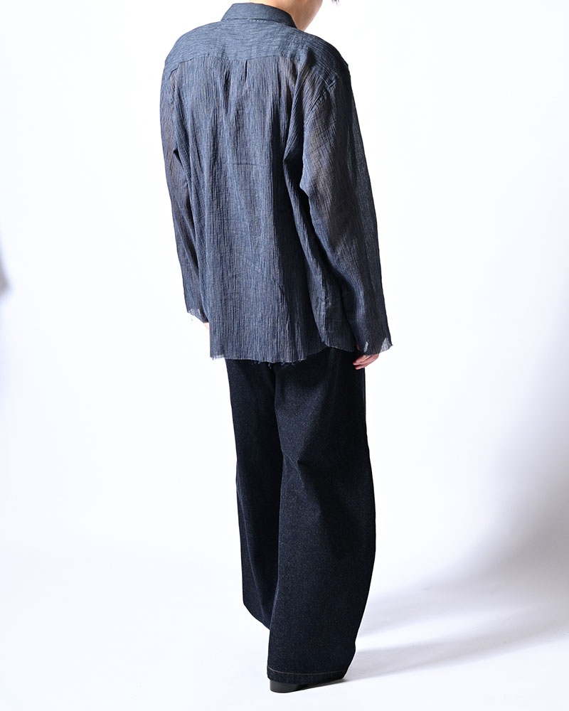 CHAIN FLOWER CUT OFF SHIRT -NAVY-