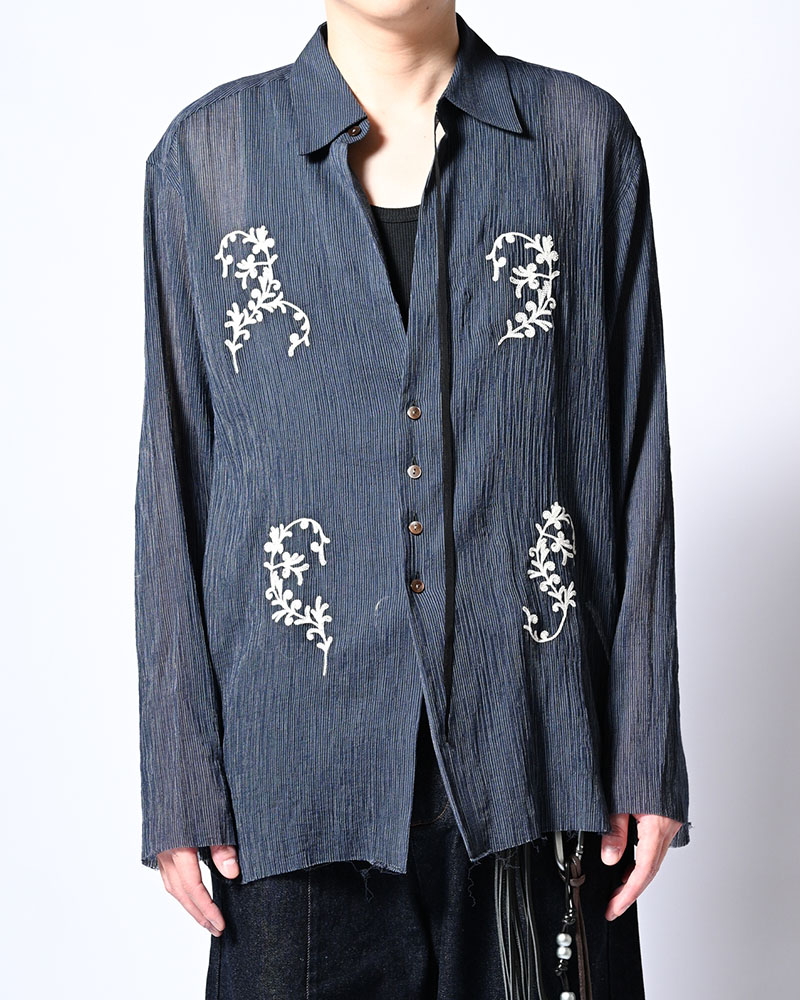 CHAIN FLOWER CUT OFF SHIRT -NAVY-