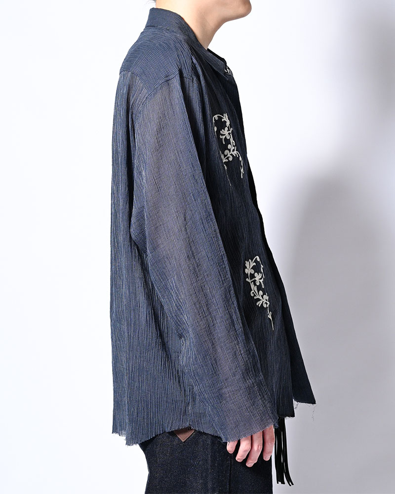 CHAIN FLOWER CUT OFF SHIRT -NAVY-