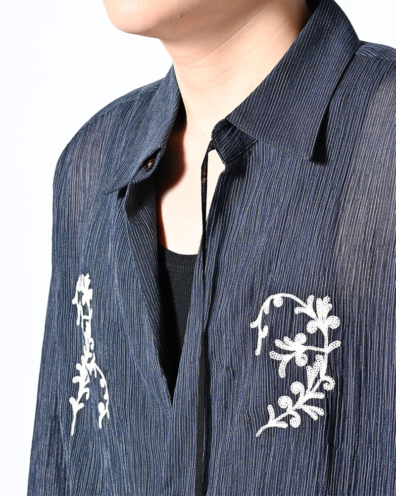 CHAIN FLOWER CUT OFF SHIRT -NAVY-