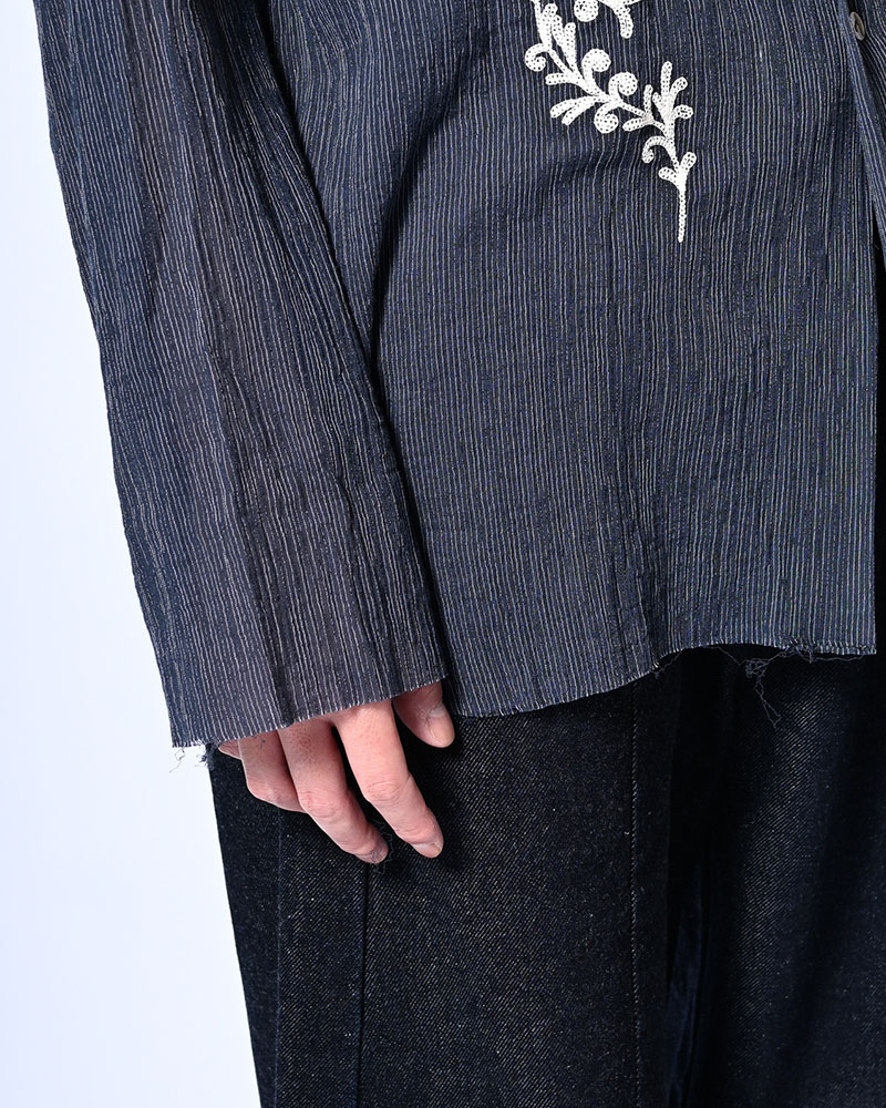 CHAIN FLOWER CUT OFF SHIRT -NAVY-