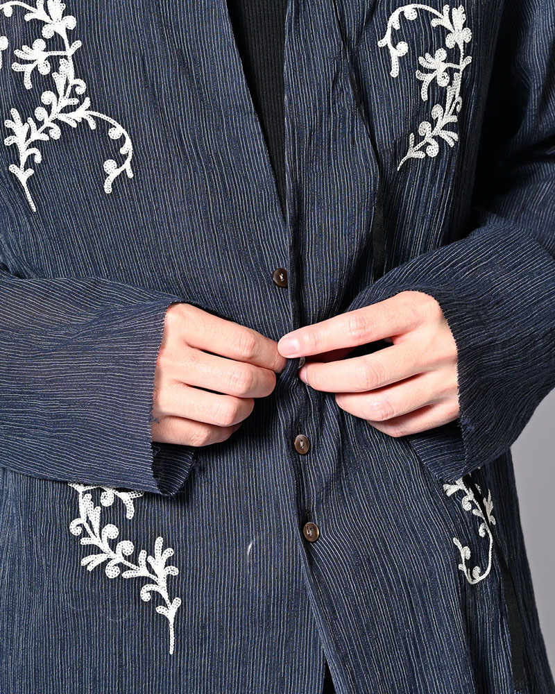 CHAIN FLOWER CUT OFF SHIRT -NAVY-