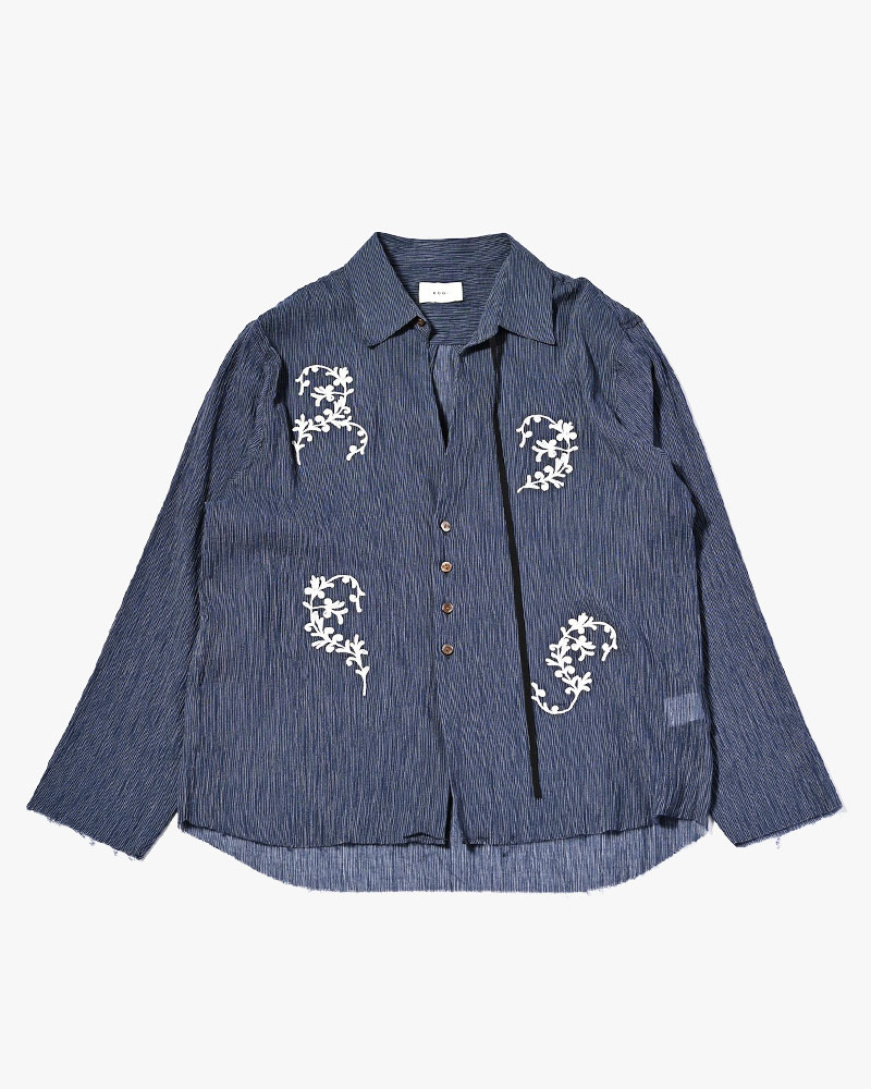 CHAIN FLOWER CUT OFF SHIRT -NAVY-