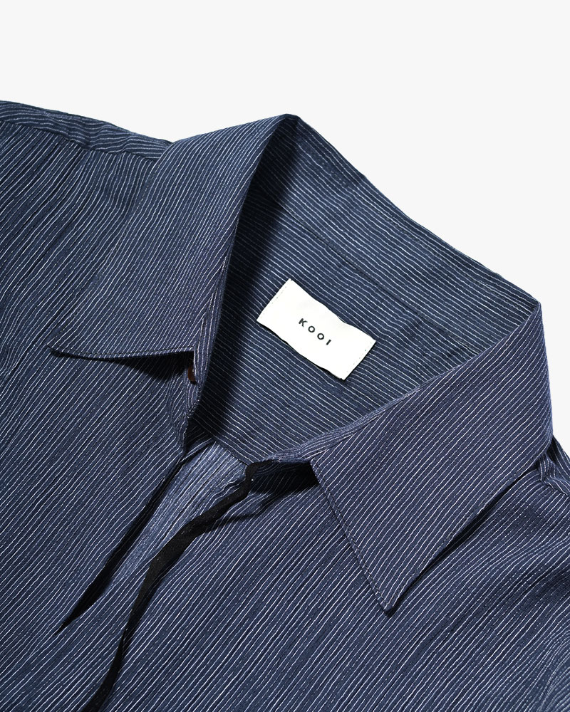 CHAIN FLOWER CUT OFF SHIRT -NAVY-
