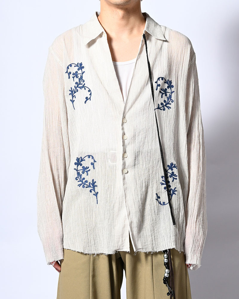 CHAIN FLOWER CUT OFF SHIRT -WHITE-