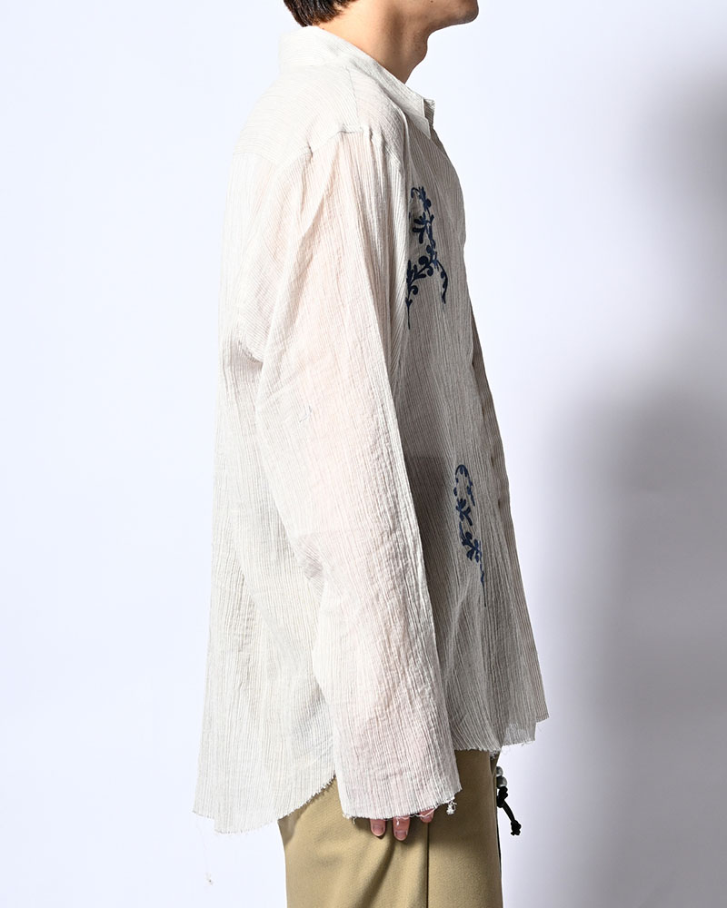 CHAIN FLOWER CUT OFF SHIRT -WHITE-
