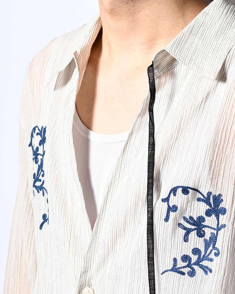 CHAIN FLOWER CUT OFF SHIRT -WHITE-