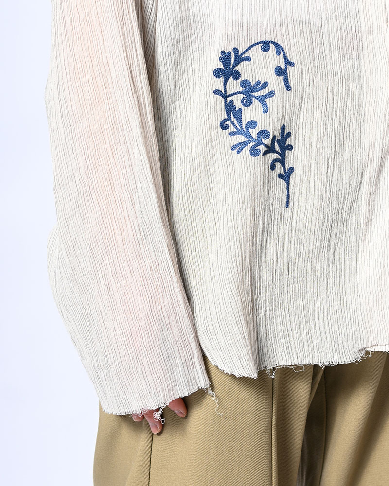 CHAIN FLOWER CUT OFF SHIRT -WHITE-
