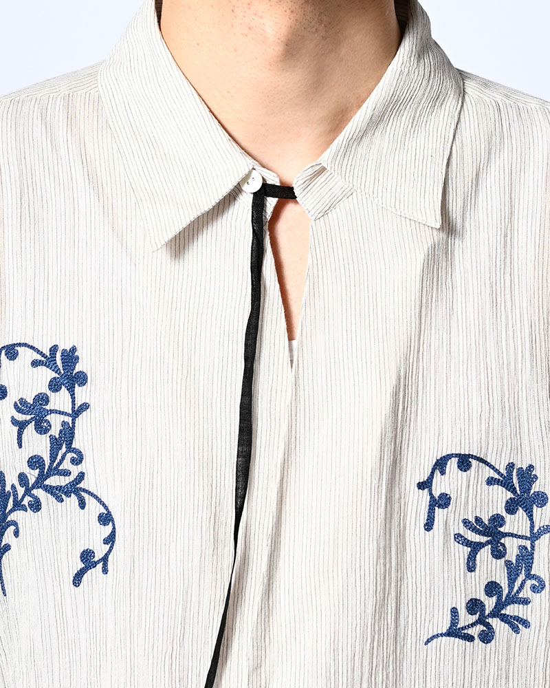 CHAIN FLOWER CUT OFF SHIRT -WHITE-