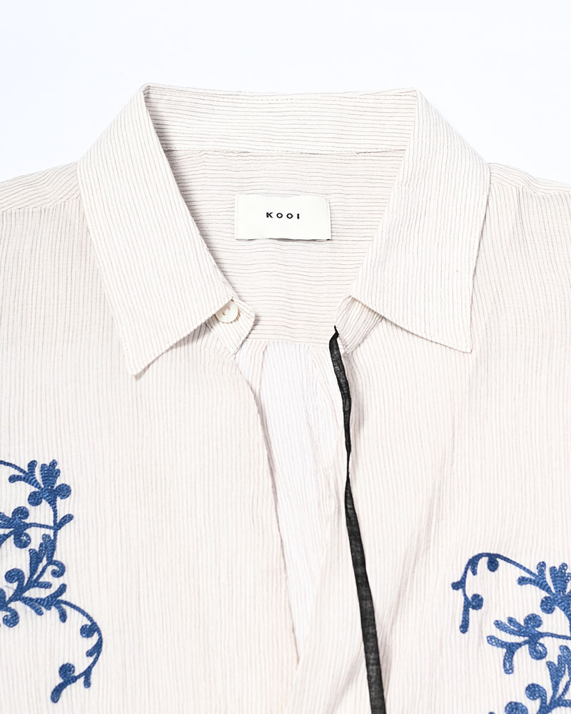 CHAIN FLOWER CUT OFF SHIRT -WHITE-
