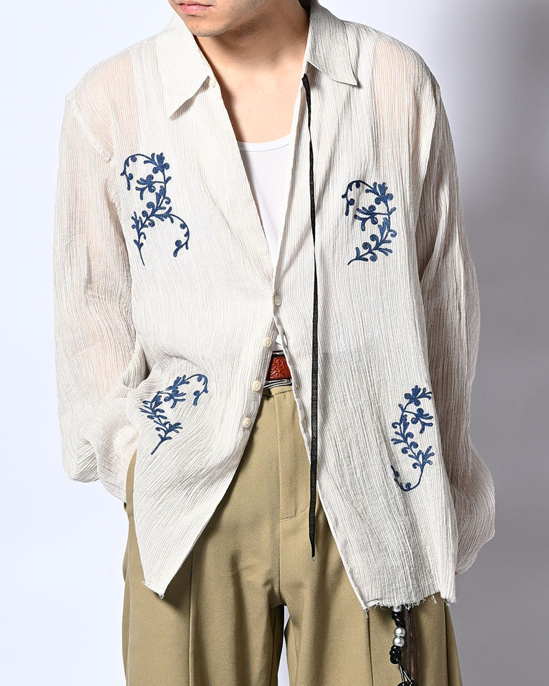 CHAIN FLOWER CUT OFF SHIRT -WHITE-