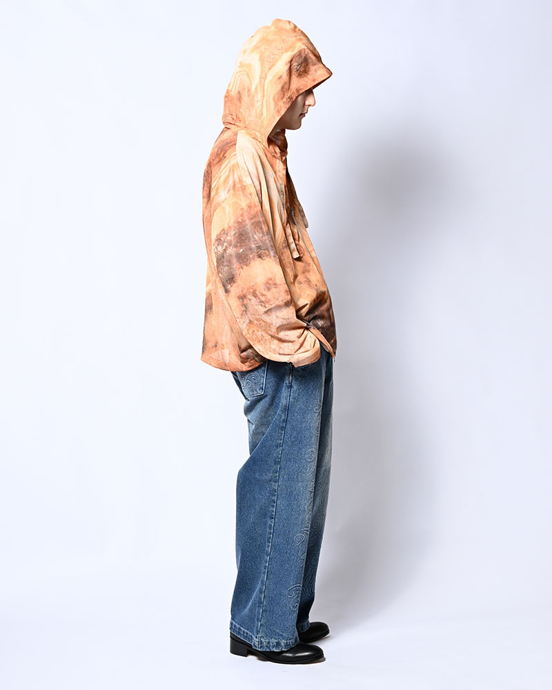 NATURE PRINT SHEER ZIP HOODIE -BEIGE-