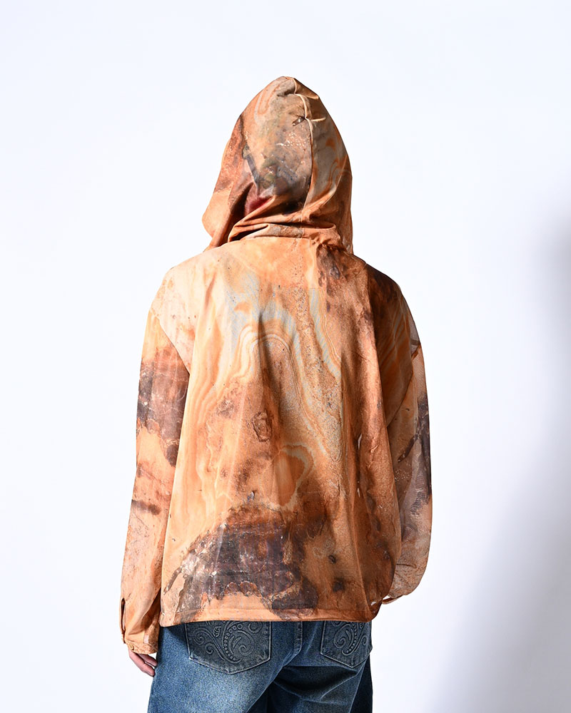 NATURE PRINT SHEER ZIP HOODIE -BEIGE-
