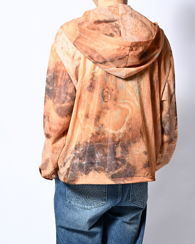 NATURE PRINT SHEER ZIP HOODIE -BEIGE-