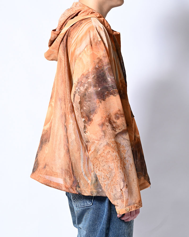 NATURE PRINT SHEER ZIP HOODIE -BEIGE-