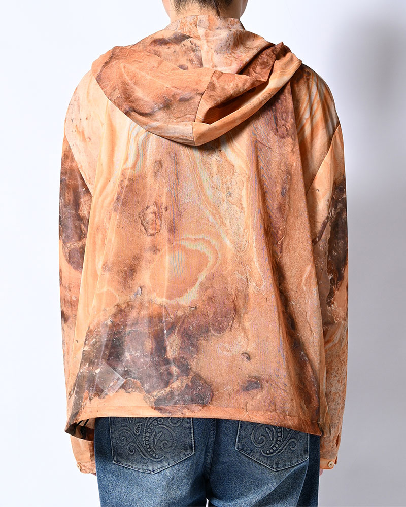 NATURE PRINT SHEER ZIP HOODIE -BEIGE-