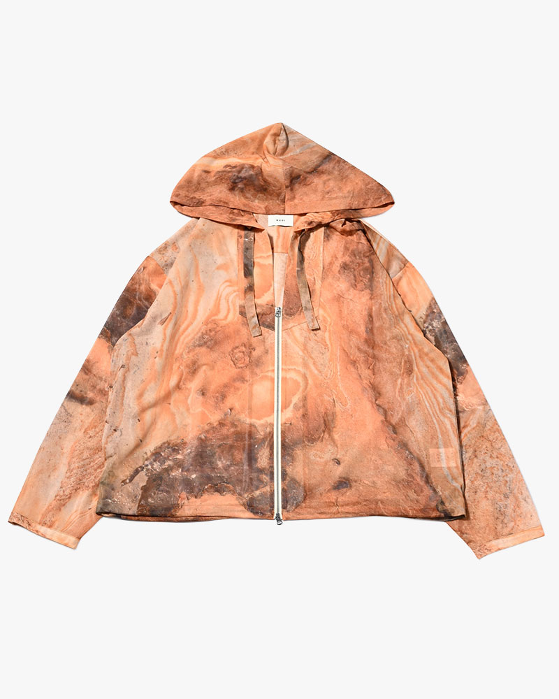 NATURE PRINT SHEER ZIP HOODIE -BEIGE-