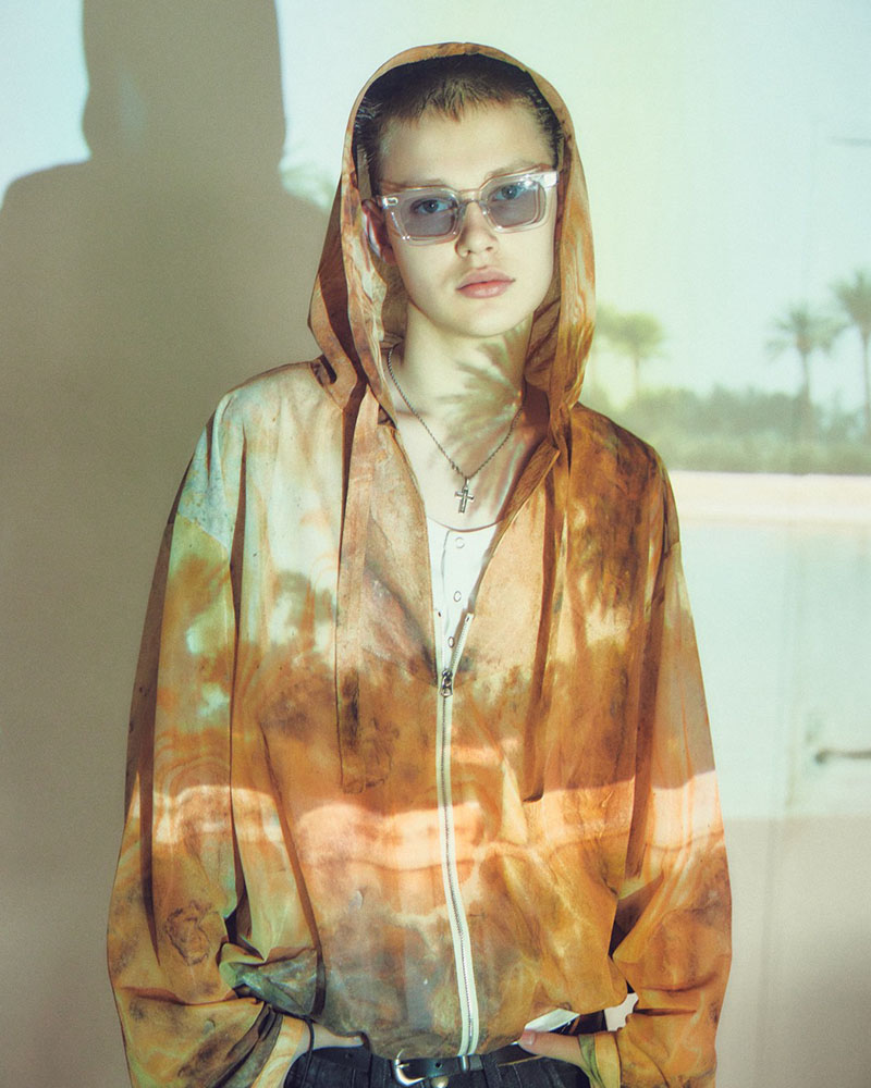 NATURE PRINT SHEER ZIP HOODIE -BEIGE-