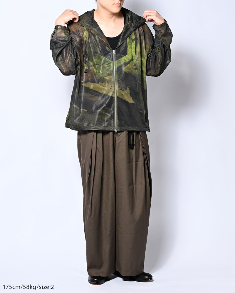 NATURE PRINT SHEER ZIP HOODIE -KHAKI-