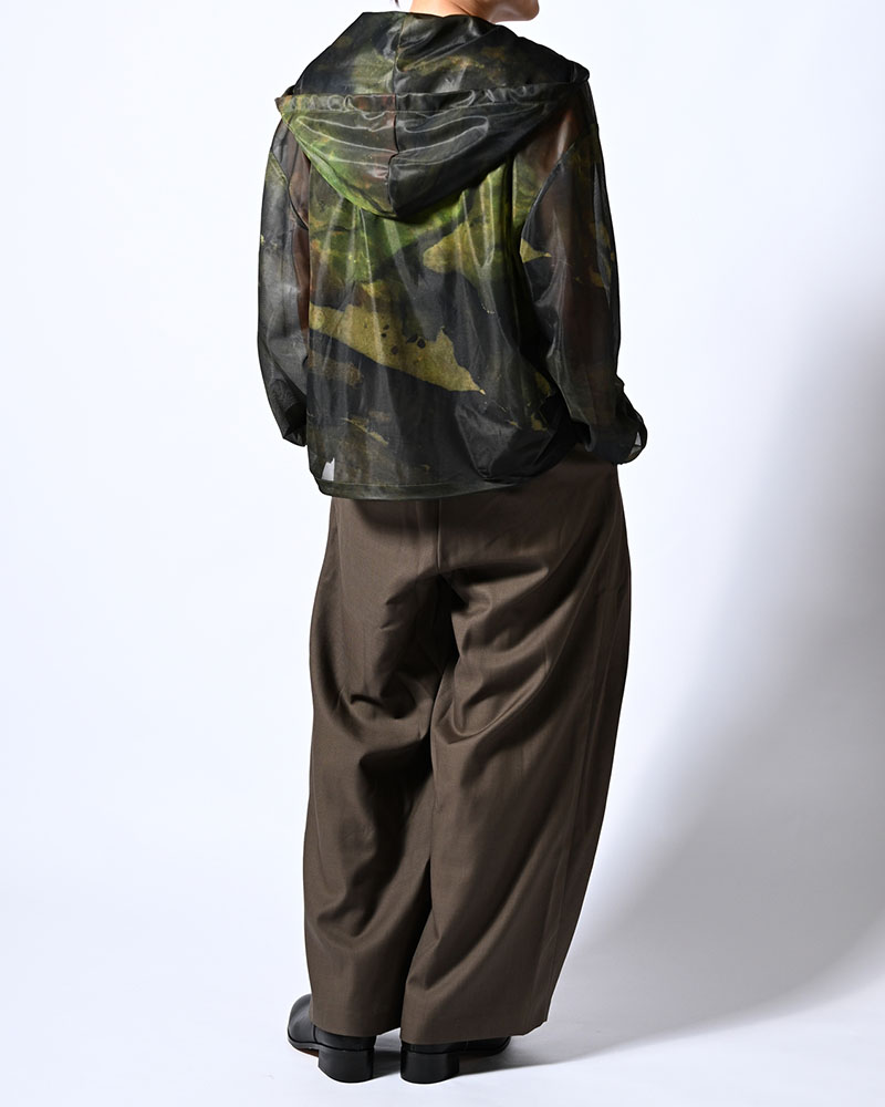 NATURE PRINT SHEER ZIP HOODIE -KHAKI-