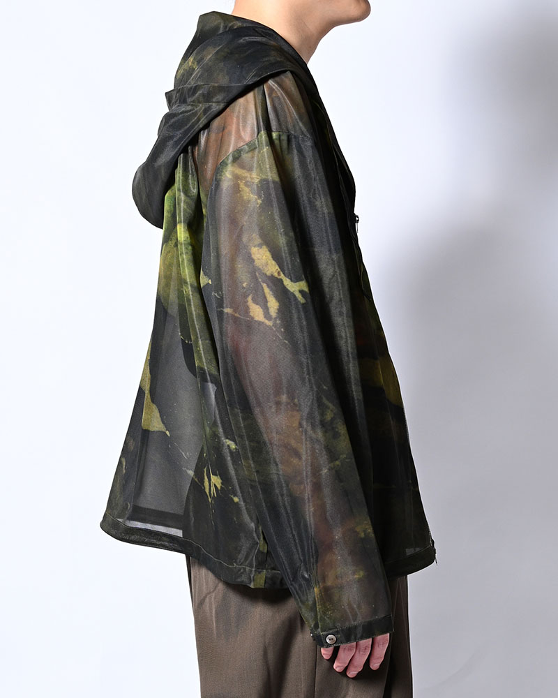 NATURE PRINT SHEER ZIP HOODIE -KHAKI-