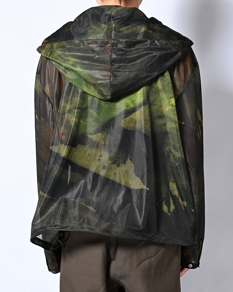 NATURE PRINT SHEER ZIP HOODIE -KHAKI-