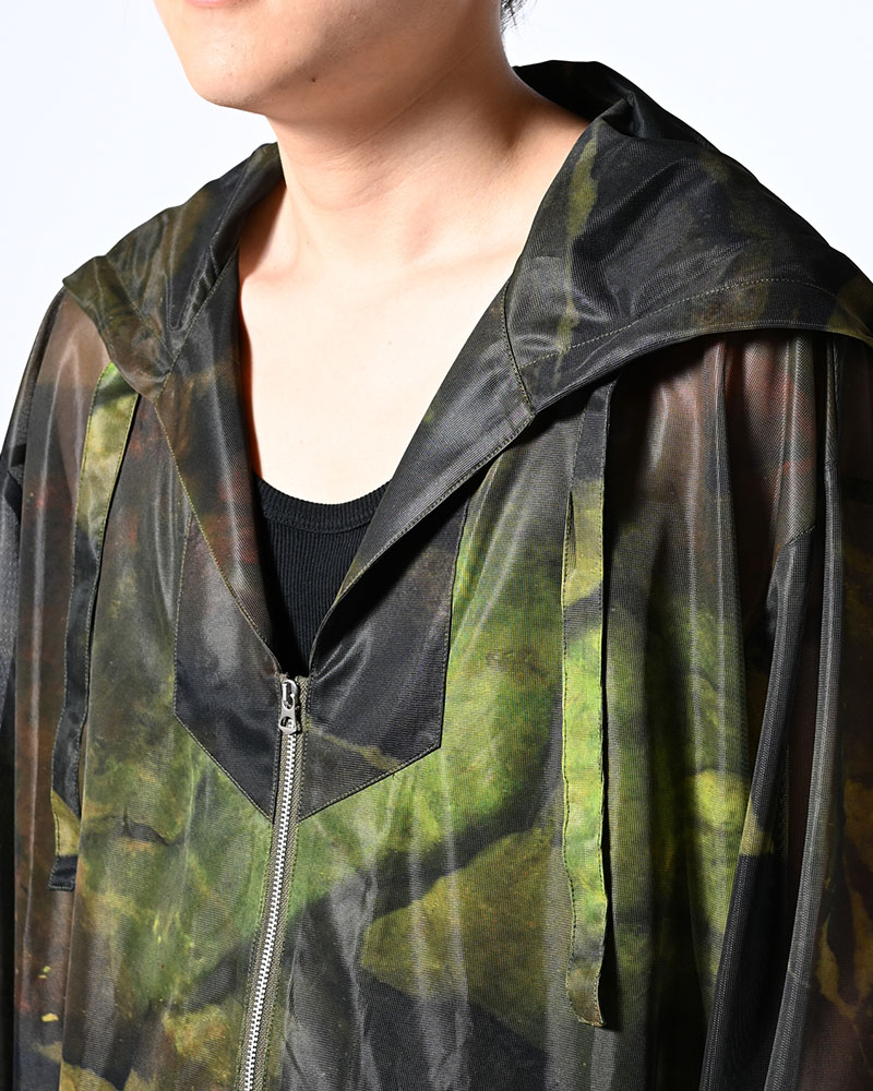 NATURE PRINT SHEER ZIP HOODIE -KHAKI-