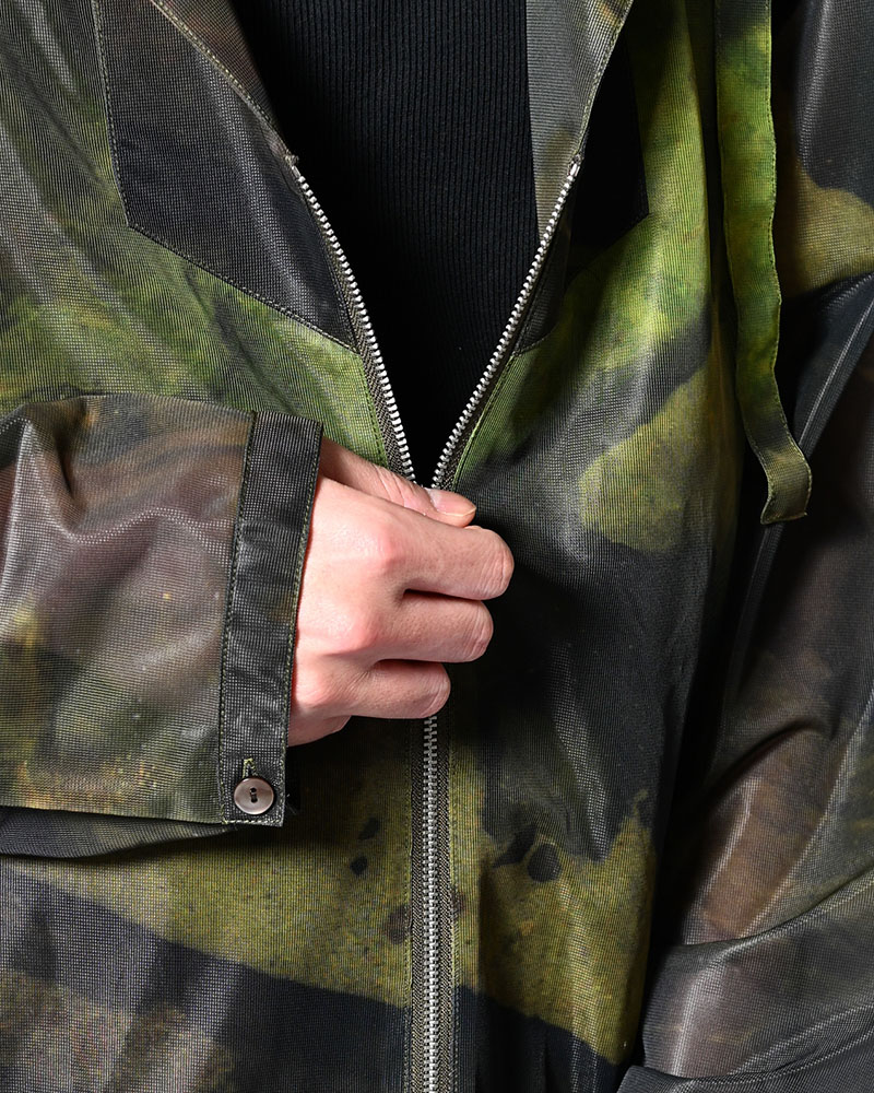 NATURE PRINT SHEER ZIP HOODIE -KHAKI-