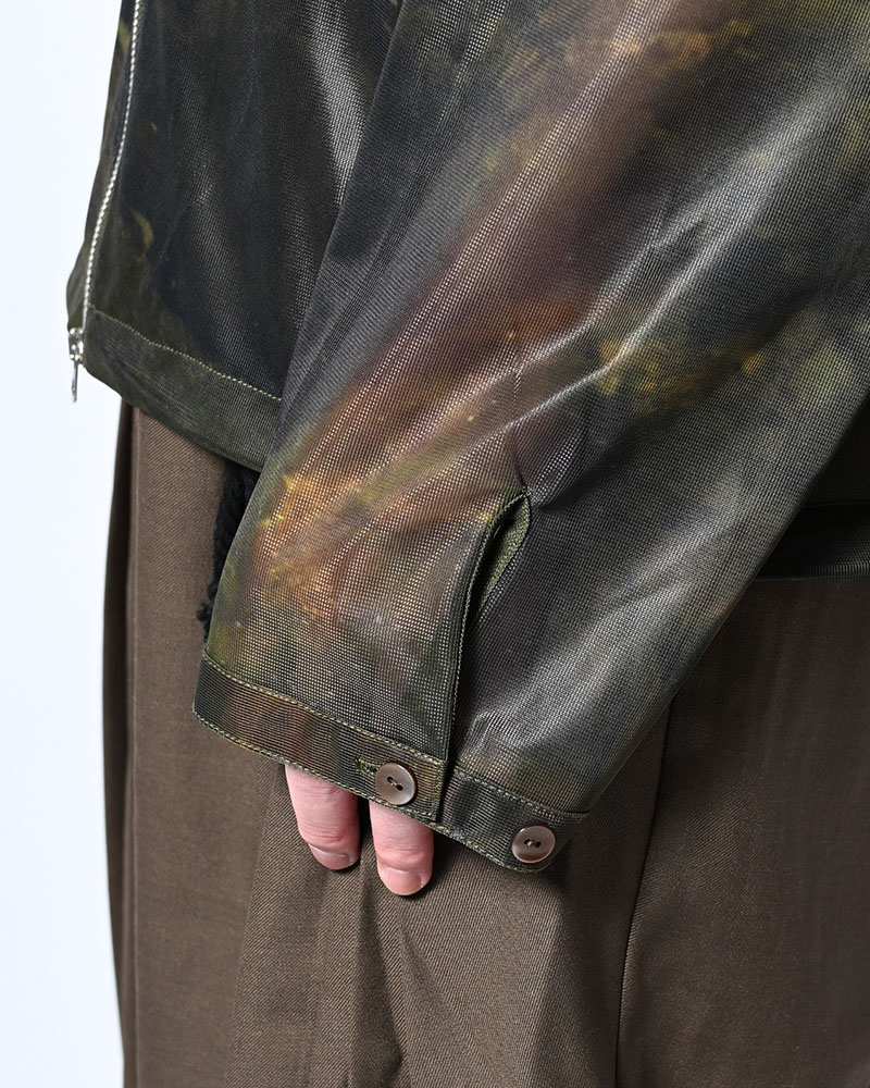NATURE PRINT SHEER ZIP HOODIE -KHAKI-