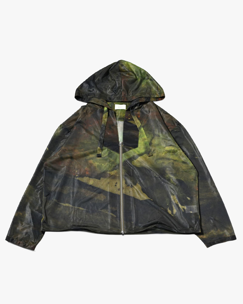 NATURE PRINT SHEER ZIP HOODIE -KHAKI-