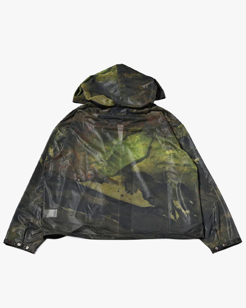 NATURE PRINT SHEER ZIP HOODIE -KHAKI-