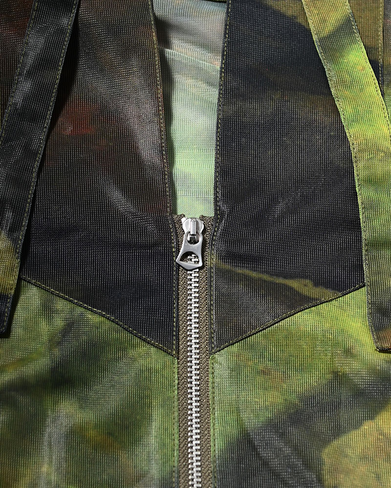 NATURE PRINT SHEER ZIP HOODIE -KHAKI-