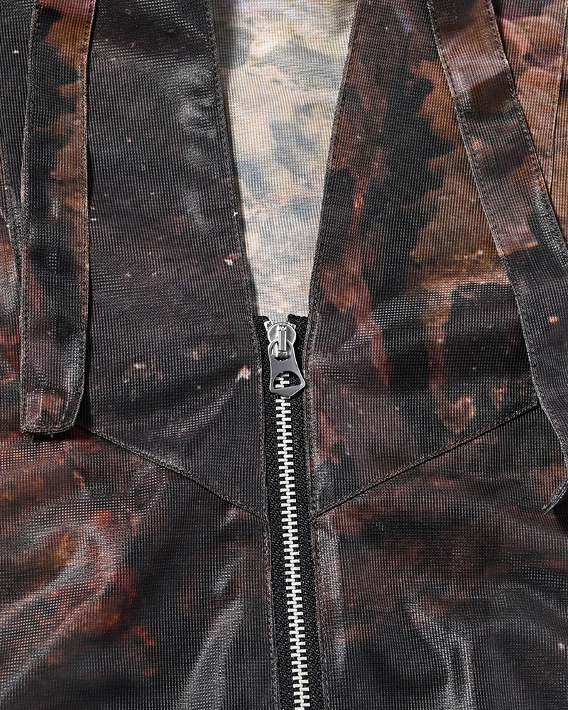 NATURE PRINT SHEER ZIP HOODIE -SAND-