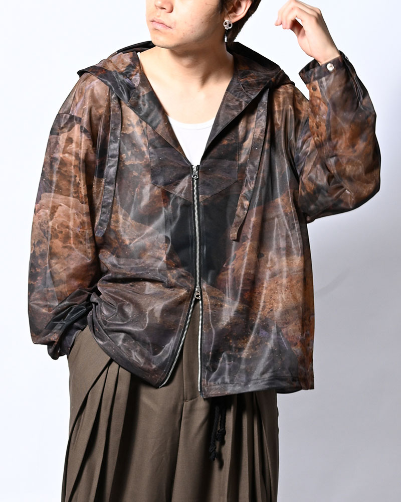 NATURE PRINT SHEER ZIP HOODIE -SAND-