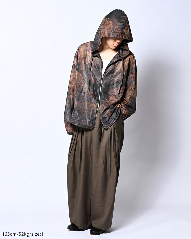 NATURE PRINT SHEER ZIP HOODIE -SAND-