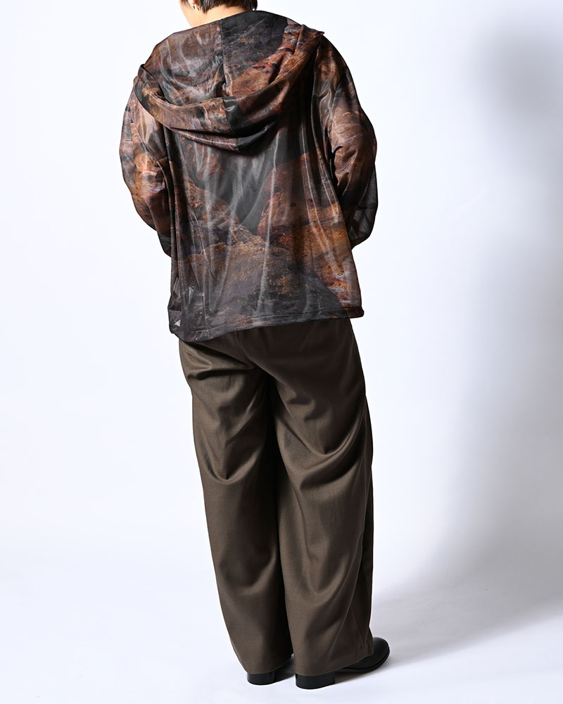 NATURE PRINT SHEER ZIP HOODIE -SAND-