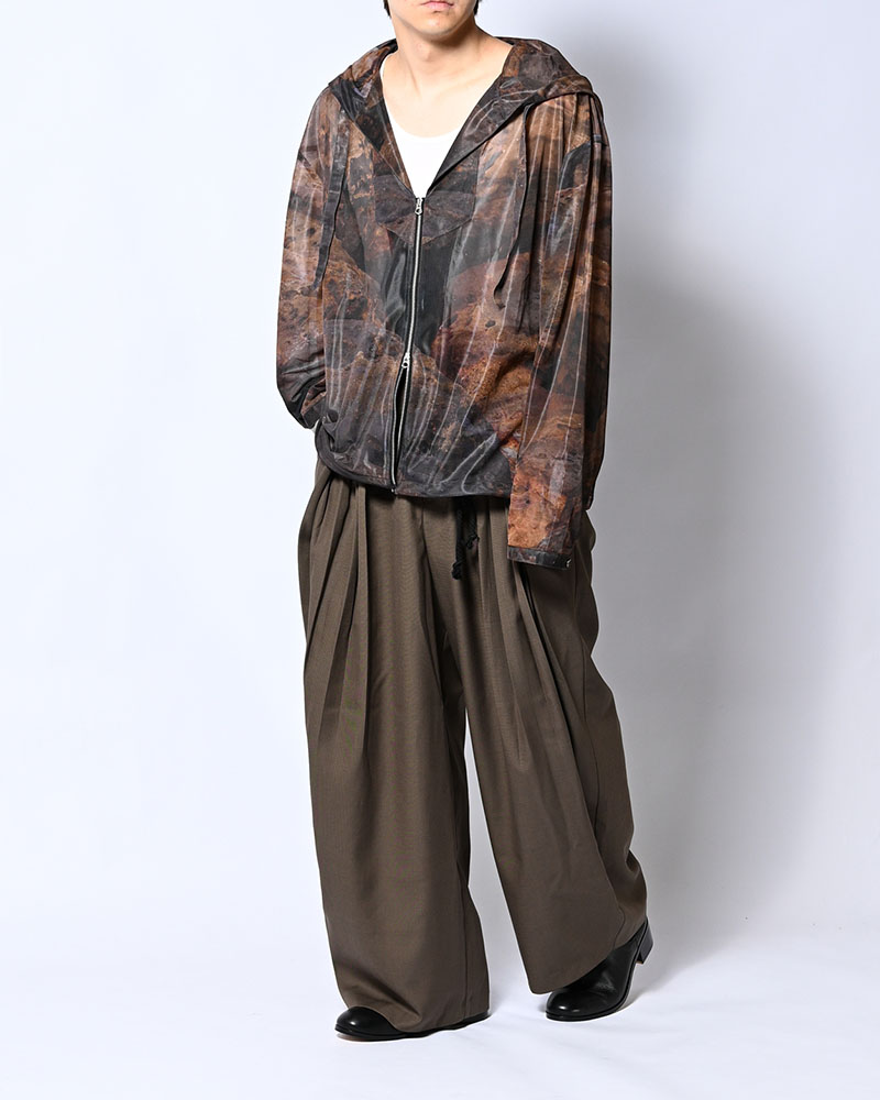 NATURE PRINT SHEER ZIP HOODIE -SAND-