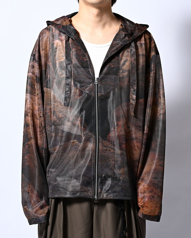 NATURE PRINT SHEER ZIP HOODIE -SAND-