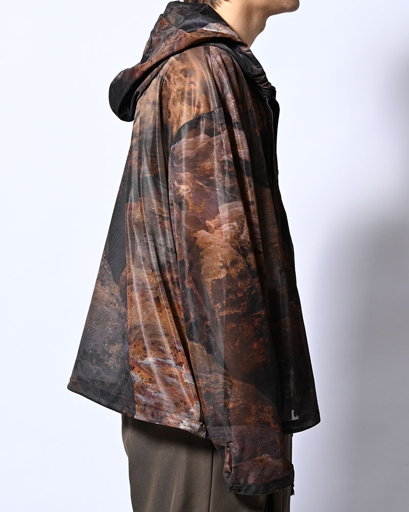 NATURE PRINT SHEER ZIP HOODIE -SAND-
