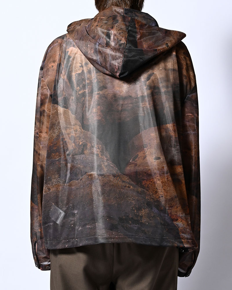 NATURE PRINT SHEER ZIP HOODIE -SAND-