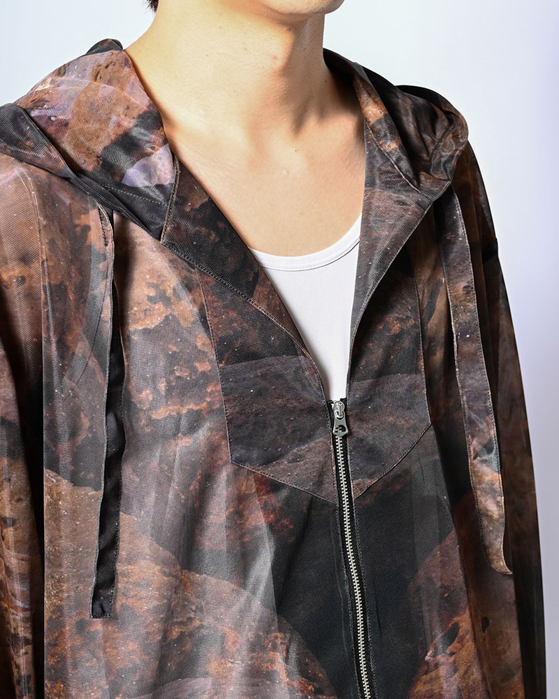 NATURE PRINT SHEER ZIP HOODIE -SAND-