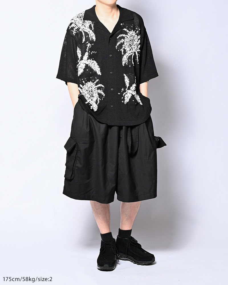 INTARSIA KNIT ALOHA SHIRT -BLACK-