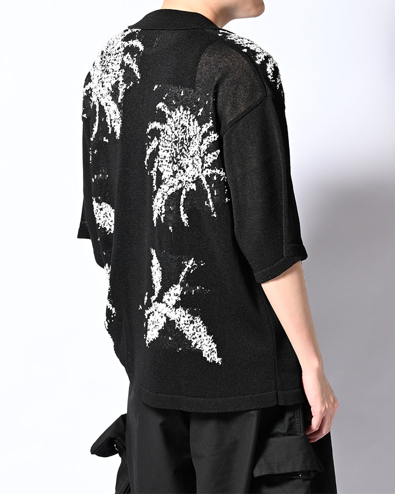 INTARSIA KNIT ALOHA SHIRT -BLACK-