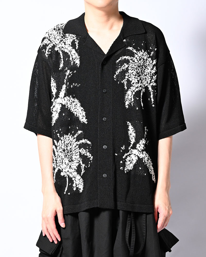 INTARSIA KNIT ALOHA SHIRT -BLACK-